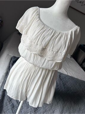 White Crochet Lace Off-Shoulder Romper